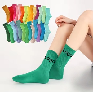 Wholesale Women's Solid Color Athletic Crew <b>Socks</b> Custom Logo Lightweight Cotton Various Colors for Girls <b>High</b> Quality - Product Image 1