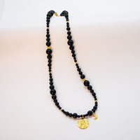 Collier pendentif en perles d'agate noire pour femme, avec breloque lune ondulée, bijou de mode de luxe léger et tendance