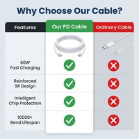 Câble de charge rapide USB-C vers USB-C 1M 60W en gros, gaine TPE, conducteur en cuivre pur pour iPhone 15 16 17 Max Pro et ordinateur
