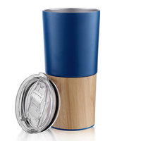 Gobelet isotherme en bambou 20 oz avec logo personnalisé, en acier inoxydable à double paroi, avec couvercle transparent