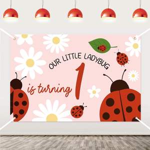 Fondo Fotográfico de Mariquita <span class=keywords><strong>en</strong></span> Camino, Fondo de Cumpleaños, Banner para Mesa de Pastel, Personalizable - Product Image 4