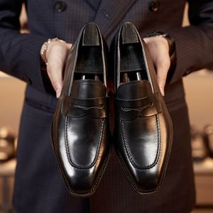 Chaussures habillées pour hommes haut de gamme, en cuir véritable fait main, pour le printemps et l'automne, mocassins décontractés d'extérieur, chaussures en cuir antidérapantes - Product Image 4