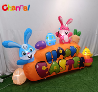 Décoration de jardin gonflable pour l'extérieur, motif Pâques : carotte, lapin, poussin, œuf et panneau 'Joyeux Pâques'