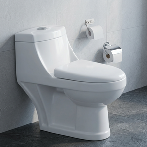 WC monobloc moderne en céramique à chasse d'eau par siphon, avec siphon en P et en S, à poser au sol - Product Image 1