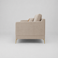 Canapé minimaliste rembourré en tissu texturé crème, 2 places, avec pieds en bois clair, pour usage hôtelier