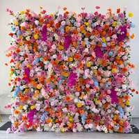Panneau mural de fleurs artificielles multicolores arc-en-ciel en soie, toile de fond florale pour photomaton, fête d'anniversaire, décoration d'événements, ornement