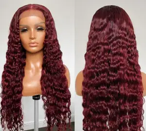 Rambut Kamboja Mentah Yang Belum Diproses 5X5 Wig Penutupan Renda Hd Wig 99j Warna Longgar Gelombang Dalam Tanpa Lem dengan Rambut Bayi untuk Wanita Kulit Hitam