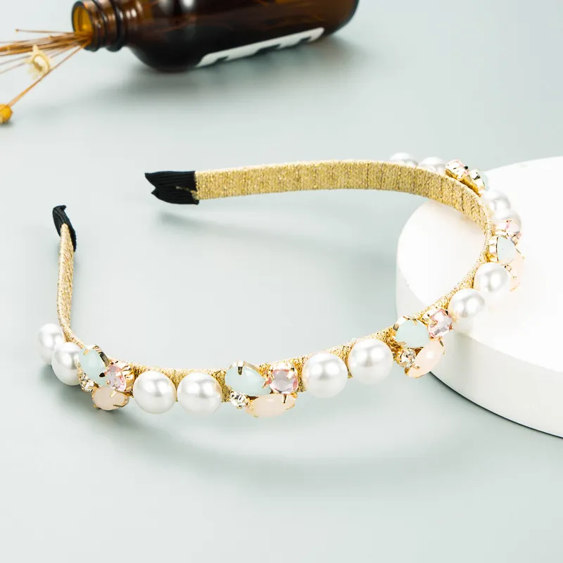 Neue Mode Frauen elegante Barock Strass Stirnbänder glänzende Farben Luxus Mädchen Haarband Perle Diamant Stirnbänder