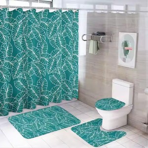 Set da <span class=keywords><strong>bagno</strong></span> in quattro <span class=keywords><strong>pezzi</strong></span> personalizzato con Design a foglia di Hawaii personalizzato con tenda da doccia impermeabile Tappetini da <span class=keywords><strong>bagno</strong></span> Set di tende da doccia personalizzati - Product Image 2