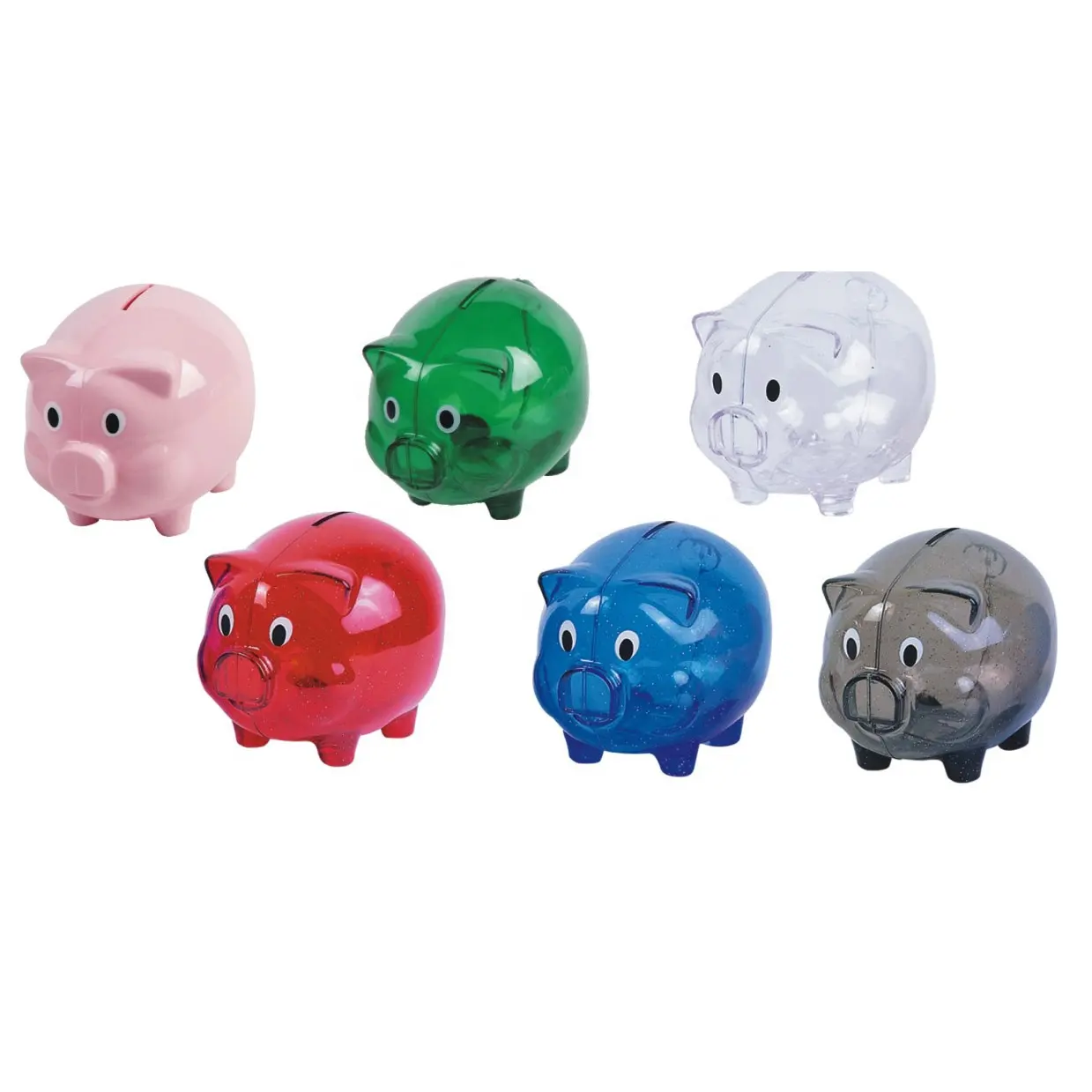 Tirelire transparente en plastique en forme de cochon, boîte d'épargne pour l'argent, 2 pièces de monnaie
