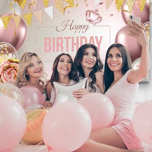 Selamat Ulang Tahun Spanduk Dekorasi Besar Balon Emas Mawar Poster Tema Latar Belakang untuk Wanita Spanduk Ulang Tahun Perempuan - Product Image 6