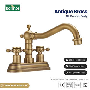 Grifo mezclador de lavabo de doble manija, de 3 orificios, para montaje en encimera, de latón, para agua fría y caliente, grifo de baño cromado con cartucho cerámico, moderno, para hotel - Product Image 1