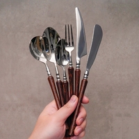 Ensemble couteau à steak, fourchette et cuillère-Couteau et fourchette rétro en acier inoxydable-Ensemble de sept pièces pour vaisselle occidentale