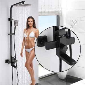 Système <span class=keywords><strong>de</strong></span> <span class=keywords><strong>douche</strong></span> mural en acier inoxydable 304 noir mat certifié CE, avec douchette pluie et bec <span class=keywords><strong>de</strong></span> robinet rotatif à 360°, vente en gros - Product Image 1