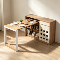 Table à manger moderne convertible, extensible et pliable en forme de L avec tiroirs, plateau sculpté circulaire, mobilier multifonctionnel pour la maison