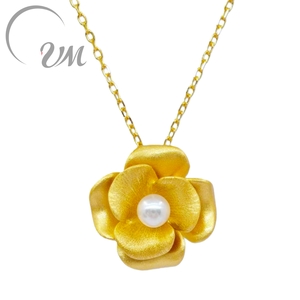 UM Jewelry 925 Silver <b>Gold</b> Plated Flower Shape Minimalist Pendant <b>Necklace</b> Natural Freshwater <b>Pearl</b> Unisex Engagement Wedding - Product Image 1