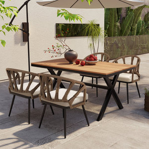 Modern Portable Outdoor Set with PE Rattan Chairs and Plastic Wood Table 4 Seater for Gardens and Lawns - Product Image 1