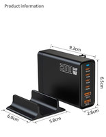 Chargeur de bureau GaN 200W avec logo personnalisé, 6 ports USB Type C 100W PD 3.0, ports QC 3.0 pour ordinateur portable/téléphones