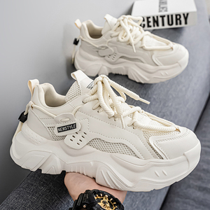 Zapatos Deportivos de Suela Gruesa para Hombre, Transpirables, con Cordones, Estilo Mocasín, Tendencia de Moda Primavera-Otoño, Cómodos, Blancos, Venta al Por Mayor - Product Image 6