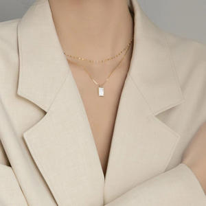 Collar QX de Doble Capa, Estilo Moderno y Lujoso, Cadena de Eslabones, Acero Inoxidable Blanco, Unisex, para Aniversario - Product Image 3