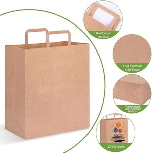 Custom Printed Logo Classic <b>Biodegradable</b> Laminated Flat Handle Kraft <b>Paper</b> Shopping Bags for Coffee & Food Takeout - Product Image 3