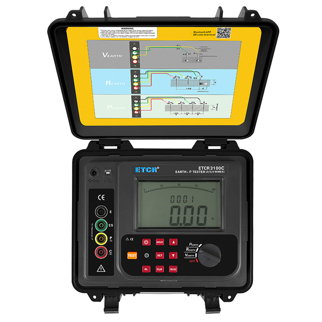 ETCR3100C Large Capacity Rechargeable Lithium Battery Pack Soil Resistivity Tester for Outdoor Construction Site Use