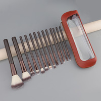 Ensemble de pinceaux de maquillage angulaires 7/11/13 Curry Color avec manche en bois et poils synthétiques doux, pour fard à joues, correcteur, lèvres, fard à paupières et poudre libre, avec pochette