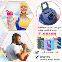 Bouteilles d'eau pliables en silicone, bouteille d'eau de voyage de 17 oz, réutilisable, étanche, pliable avec clip pour le camping