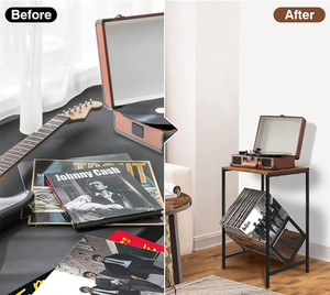 Support de tourne-disque de support de stockage de <span class=keywords><strong>CD</strong></span> de petite table latérale avec le stockage d'album - Product Image 3