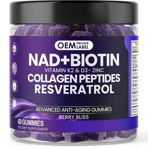Oem NAD + Resveratrol berberine Biotin chống lão hóa Collagen Peptide K2 D3 Gummies tóc da móng tay doanh bổ sung Gummy kẹo - Product Image 1