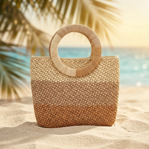 Bolso de Mano de Rafia para Mujer, Estilo Bohemio, con Patrón Geométrico, Decoración de Borlas, Cierre de Cremallera, Correa de Hombro Informal, Gran Capacidad, para Uso Diario, de Algodón - Product Image 4