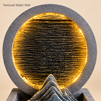Fontaine d'eau d'intérieur en résine, mur d'eau rond, fontaine paysagère de montagne avec bande LED de 115 cm pour la décoration du salon et de l'entrée