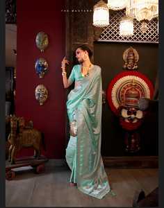 Nouvelle collection de saris en soie tissée en satin pur vêtements indiens et pakistanais - Product Image 3