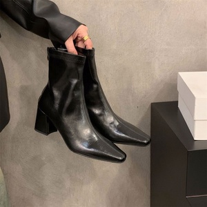Women's Multi Color Leather Ankle Boots Square Toe Block Heel Elastic Fit Fashion Booties for Daily Casual Wear Wholesale - Product Image 6