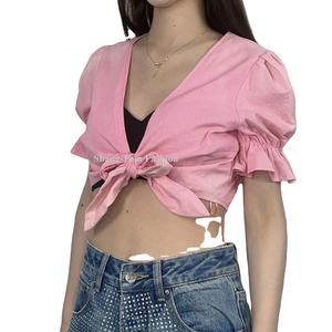 Top Corto Informal de Moda para Mujer, Top Rosa Sexy de Verano para Chicas - Product Image 3