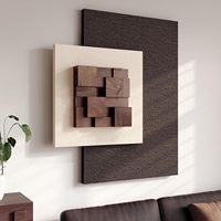 Art mural géométrique minimaliste moderne abstrait beige brun texturé 3D carré grand format pour salon, couloir, salle à manger, chambre