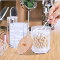 Boîte de rangement de coton-tige de maquillage boîte de rangement de cosmétiques avec couvercle en bambou