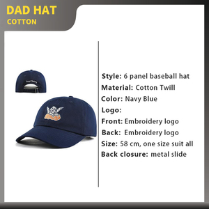 Fabricant de casquettes brodées sur mesure, casquettes de baseball <span class=keywords><strong>bleu</strong></span> <span class=keywords><strong>marine</strong></span> non structurées à 6 panneaux personnalisées de haute qualité - Product Image 2