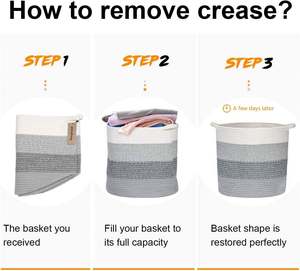 Storage <b>Laundry</b> <b>Basket</b> Woven Cotton Rope Organizer for Blanket Toys Towels Baby <b>Nursery</b> Hamper Bin with Handle - Product Image 3