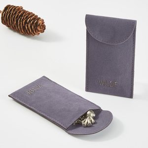 Customized Velvet Jewelry Bag with Magnet Grey Jewelry Packaging Flap Small Envelope Dust Bag Jewelry Pouch with logo Embroidery - Product Image 1