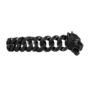 Orelia Iuxe Black Tiger Head Animal Shape Cuban Link Silver Plated Moissanite <b>Bracelet</b> Gift for <b>Men</b> - Product Image 2