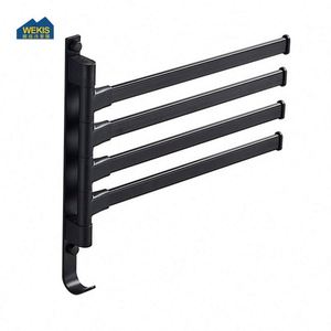 WEKIS 5-Arm Single Black Aluminum Folding Wall-Mounted Hanger Holder <b>Hook</b> Rotating Bars Heater Modern <b>Chrome</b> Finish Bathroom - Product Image 6