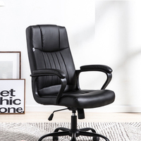 Chaise de bureau pivotante ergonomique FlameGlow à dossier haut, en cuir noir moderne, réglable en hauteur, pour usage commercial, hôtelier et domestique