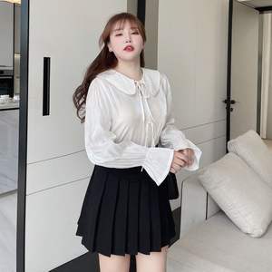 Chemisier blanc pour femme N7175 avec nœud papillon, manches bouffantes, en coton, couleur unie, pour usage quotidien, grande taille, haut pour femme - Product Image 3