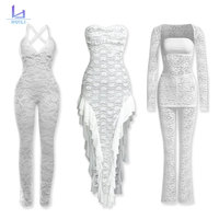 Huili fabricant personnalisé floral maille transparente revers noir col en V body 2025 femmes tenue ensembles à manches longues dentelle vêtements de détente