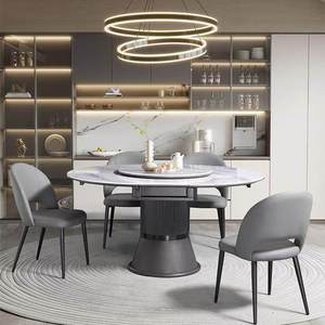 Tavolo da Pranzo Allungabile JRSD da Rotondo ad Ovale, con Piano in Pietra Super Cristallo e Piatto Girevole, Tavolo da Pranzo Moderno Pieghevole per Casa - Product Image 1