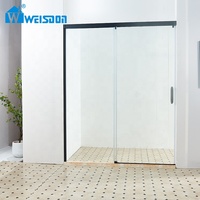 Porte de douche coulissante simple en verre trempé stratifié SGCC en acier inoxydable 5+5 mm, sans cadre, noir mat, avec amortisseur