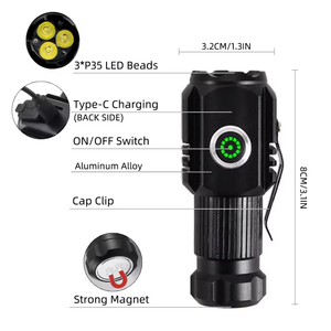 Mini vật liệu kim loại 3 Led đèn pin Type-C sạc mạnh mẽ USB sạc Torch ánh sáng cho cắm trại săn bắn - Product Image 3