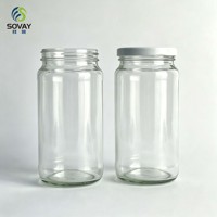 Pot de conservation cylindrique en verre transparent de 440 ml, à bouche vissée, pour aliments secs, usage commercial et emballage de détail