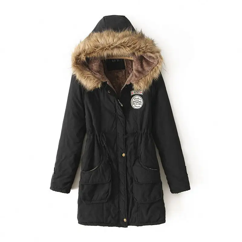 Vente en gros de manteau long et chaud pour femme S-XXXL veste d'hiver rembourrée à capuche en fourrure blazer jaune pour femme parka à capuche